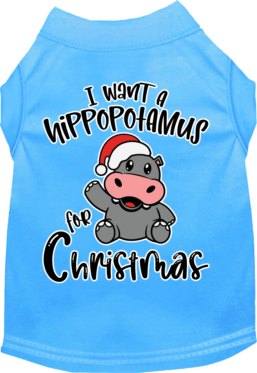 Hippo for Christmas Screen Print Dog Shirt Bermuda Blue Size XS